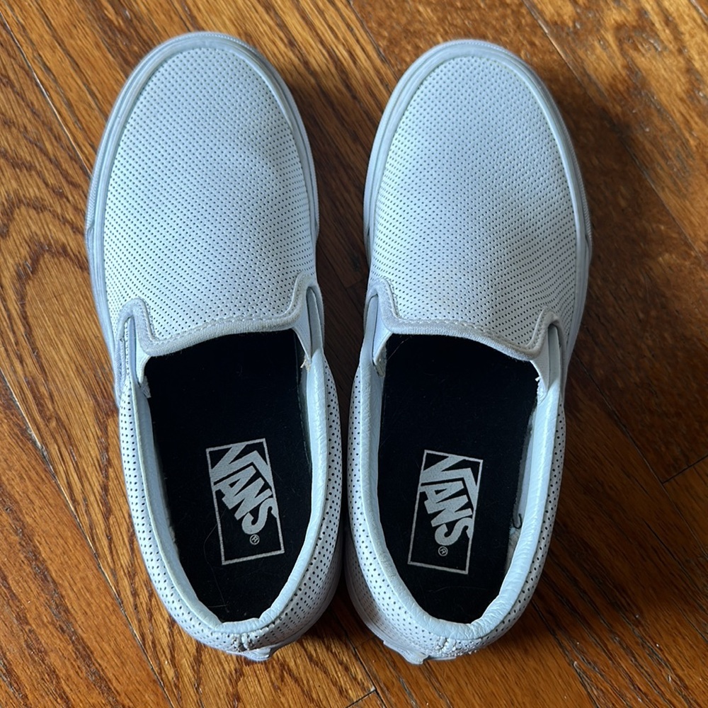 White Slip-On Perforated Leather Vans
